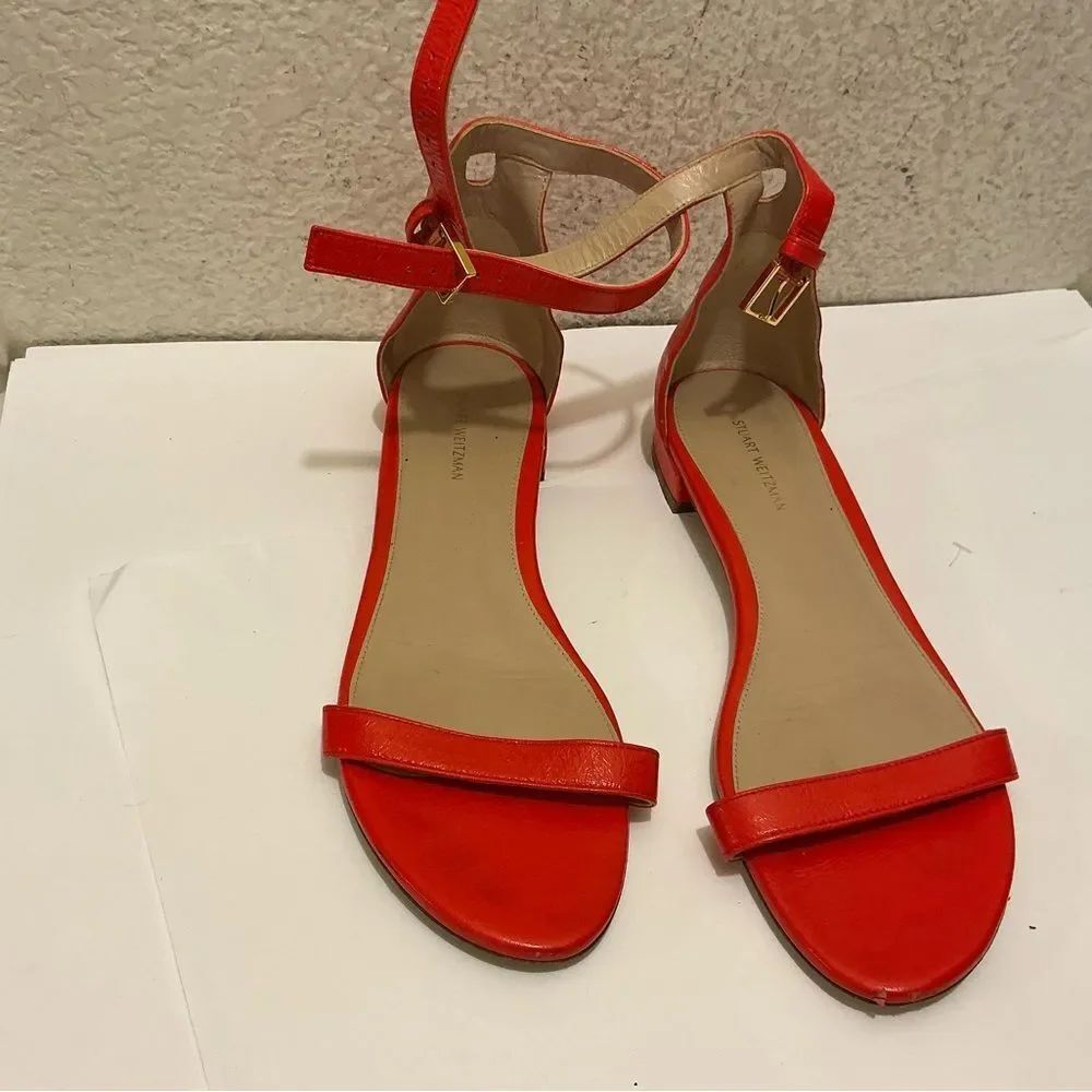 Stuart Weitzman sandals Made in Spain Paprika Gleaming Tripc 9M